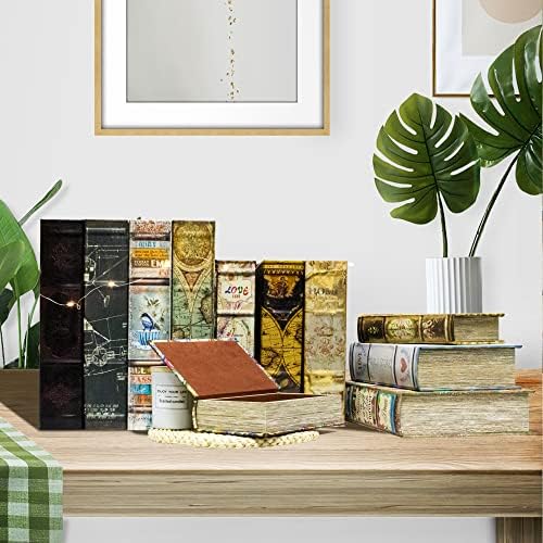 Дрофинтно гроздобер декоративни кутии за книги Сет од 2, кутии за книги со лажни книги, лажна книга во форма на гроздобер стил декоративни