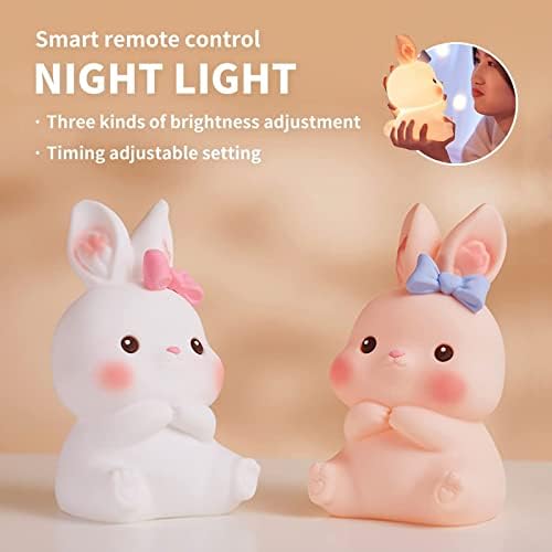 Ноќна светлина за детска светлина на Yudizws, симпатична зајачка ноќна светла расадник светло топло бебе дете за деца, ноќно светло, USB месечина, декор за спална соба Ка