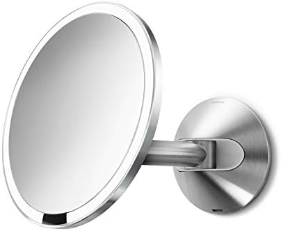 едноставен човек 8 Круг Ѕид Монтирање Сензор Шминка Огледало, 5x Зголемување, Хард-Жичен, Месинг Нерѓосувачки Челик