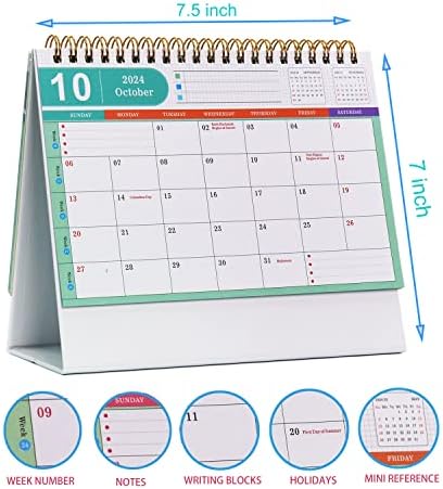 Календар на мала биро, јули 2023 година - декември 2024 година Дневен календар на десктоп Планер 7,5 x 7 инчи мини дневен распоред Твин -жица