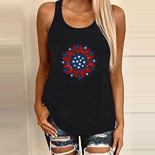 Графички резервоар врвови за женска американска знаме starвезда Патриотска кошула летна обична лабава маица без ракави смешна графичка мета