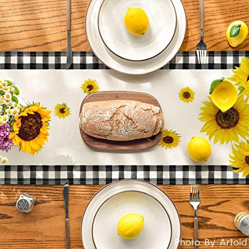 Артроиден режим Бафало кариран сончоглед вазна летна маса тркач, пролетна кујна за трпезариска маса за украси за домашни забави