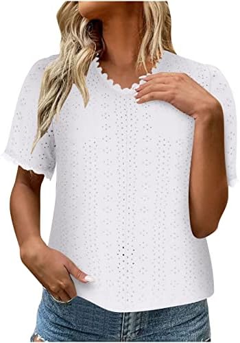 Бела бистија за жени лето есен чипка со кратки ракави V вратот тенок туничен исечен блуза бистирски кошули дами te xxl