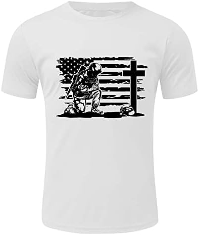 XXBR 4-ти јули во војникот кратки ракави маици за мажи, знаме на САД Исус крст печати атлетски мускули патриотски врвови на врвови