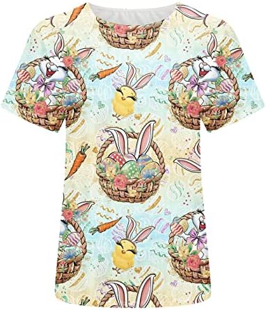 Симпатични летни врвови за жени јајце зајачко печатење маичка маица O-врат Краток ракав маичка Туника обична лабава блуза врв
