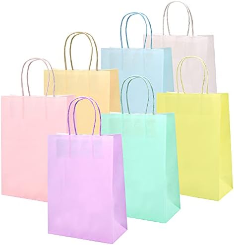 Мамуну 28 парчиња партии за забави Повојат торби за подароци со рачки, пастелни вреќи за подароци за хартија, рефус, разновидни 7 бои торби