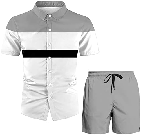 2 парчиња за текови за манжети за мажите надолу 3Д печати хавајски кошула и кратки комплети модни празнични летни облеки на плажа