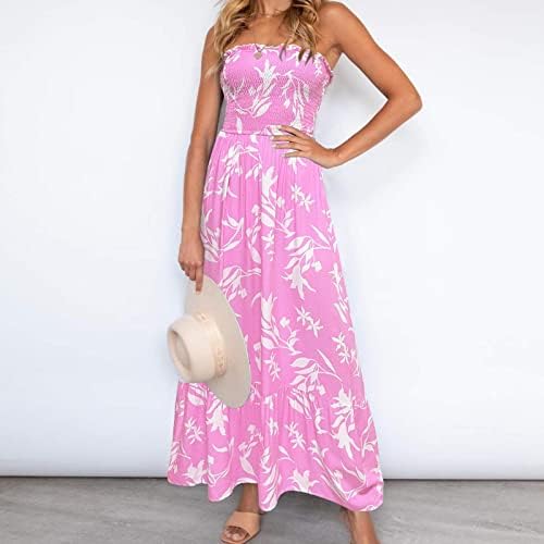 Лигуо летни фустани за жени обични боемски високи половини руфли макси фустани од рамо без грб цветно печатење на плажа фустан