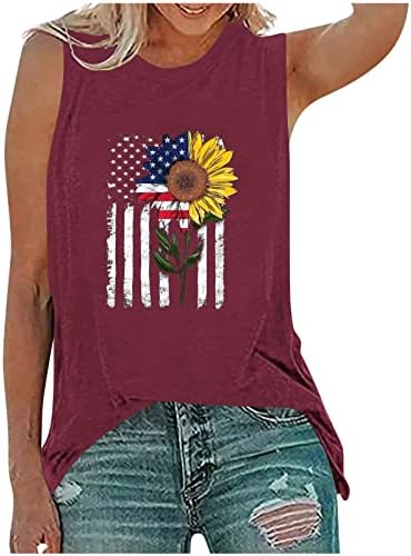 LCEPCY четврти јули резервоарот Топ жени Американско знаме печатено со ракави без ракави лабави лесни летни кошули блузи