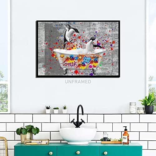 Смешна животинска wallидна уметност пингвин слика графити платно уметност животно бања wallидни уметности животни во када уметност смешна
