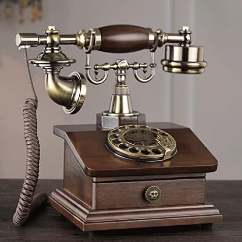 Houkai Retro Corterated Rotary Telephone со електронски ринг -тон, 1 фиока, класичен стил за бирање телефон за декорација на домови