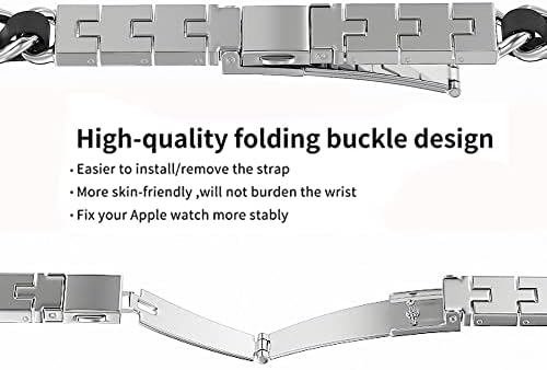 Компатибилен со Apple Watch Band 41mm Серија 7/6/5/4 40мм ленти за нараквици за жени, тенок метален кожен вкрстена ткаенина компатибилна со 38мм