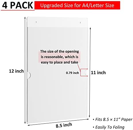 Hexsonhoma 4 Pack 8.5x11 Вертикален акрилен wallиден знак, држач за пластична хартија, силна лента за велкро и завртки за инсталација