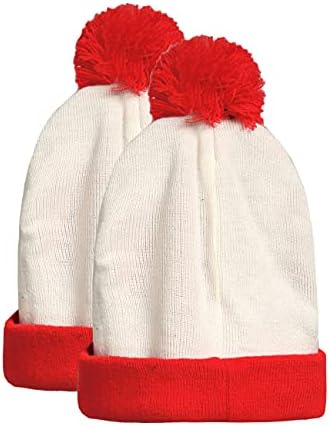 SSLR-Big-Kids-Halloween-Beanie-Hat-Red-Red Bhite Pom Pom Cuff Cuft Clut Christmas Hat