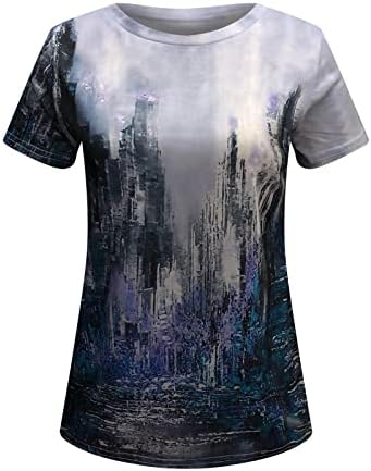 Облека со кратки ракави трендовски памучен графички лабав вклопување опуштена фит салон блуза за дама есен летен маица 1а 1а