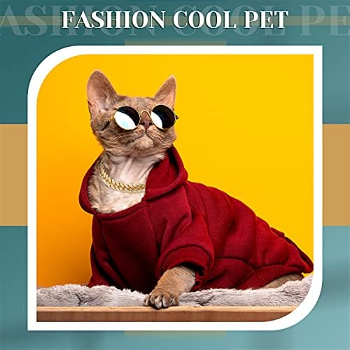 2 парчиња злато мачки кучиња ланец јака и очила за сонце Поставете јазол на кубански јака со дизајн со безбедна тока ретро тркалезни