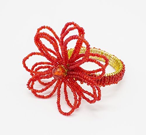 Фенко стилови со рачно брада цвет дизајн на салфетка прстен од 4