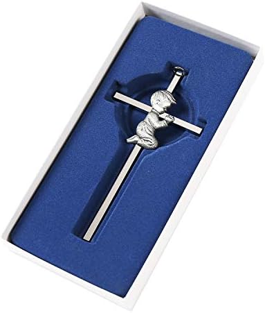 Truliva Сребрена девојка wallиден крст, молејќи се девојче метал крст, подарок за крштевање, подарок за прва света причест, крштевање, роденден,