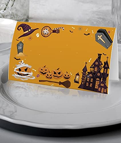 Етикети со шатори за храна за Ноќта на вештерките - Место за картички за Ноќта на вештерките, картички за табели - Совршени за картички