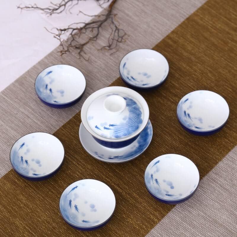 Weershun рачно насликана риба порцелан Гаиван за чај сина турен со капаци од вода од вода трева кунг фу чај чаши чинии кинески чаван