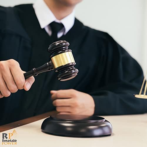 РП извонредна моќност, црн гавел и блок сет рачно изработен дрвен гавел и тркалезен чекан за звук на судот за судии на судот