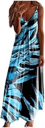 Макси фустан за жени случајно лабава вклопување v вратот лизгање мода за боење проточна плус големина летна плажа долг фустан