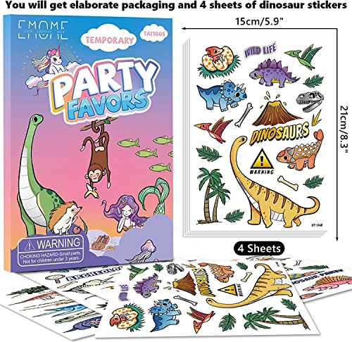 Емомски светлечки диносауруси Привремени тетоважи за деца, роденденска забава со диносаурус обезбедува украси за украси, сјајни налепници