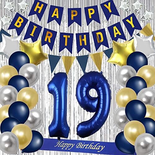 Коралијају 19-Ти Роденденски Украси-Тегет Среќен Роденденски Транспарент И Појас, Број 19 Балони Од Фолија, Метални Балони Од Латекс