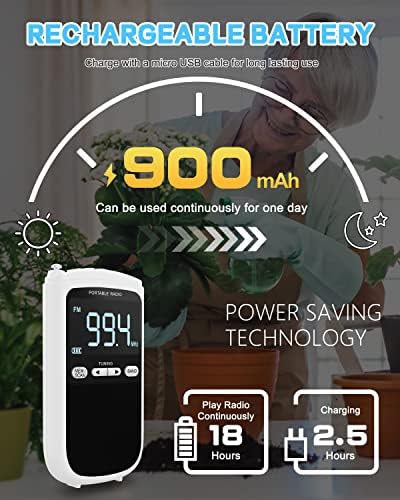 Greadio Portable Am FM Radio, Walkman Transistor Battery Radio со батерија од 900mAh 900mAh, најдобар прием, Digtal LCD екран, време поставување