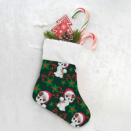 Алаза Божиќни чорапи Фокс Териер со Дедо Мраз зелена и црвена класика Персонализирани мали декорации за порибување за семејни сезонски празници