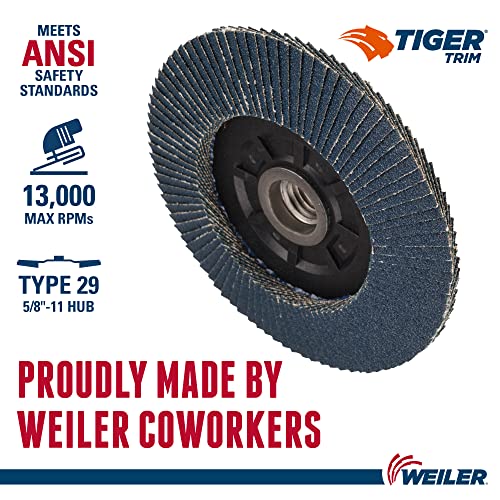 Вајлер 50007 Тигар 5/8 -11 Арбор, дијаметар со 4-1/2, 60 решетки, циркониум, затегната композитна поддршка, аголен абразивен размавта диск,