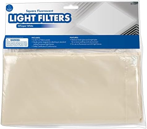 Образовни увид мини филтри за светлина Шепот бело, 2 'x 2' 4-пакувања, квадратни флуоресцентни капаци на светлина, лесно инсталирање за канцеларија,