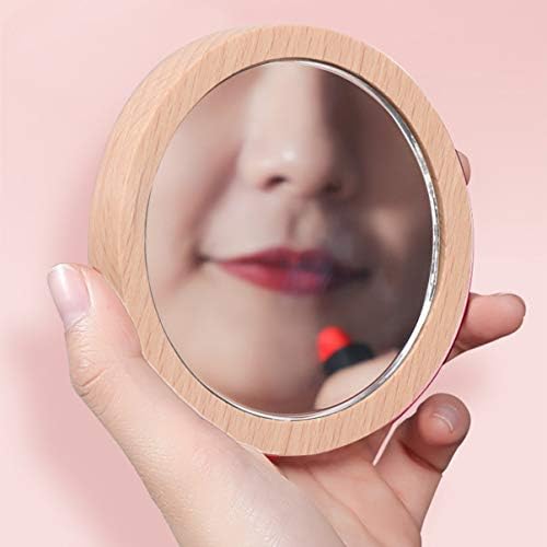 Минкиси 2 парчиња стаклена рамка Девојки за лесна прекрасна козметичка ретро шминка Дрвена мини огледало тркалезно шема рачно компактен