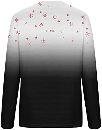 Женски Божиќни кошули мода 2023 година Нова Година екипаж со долги ракави џемпери Снегулка симпатична елк печатена џемпер блуза