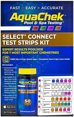 Aquachek Select Connect 7 -насочен базен и спа -тест ленти Комплетен комплет - ленти за тестирање на базен за pH, вкупен хлор, бесплатен