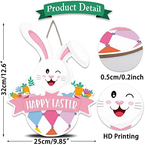 Toarti Среќен Велигденско дрво знак-32x25cm, Велигденски зајаче украси за домот Среќни велигденски цвеќиња знаци Дрвена плакета