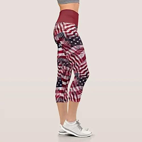 Хеланки со високи половини за жени американско знаме не гледаат преку печатените панталони на Денот на независноста за водење на велосипедска