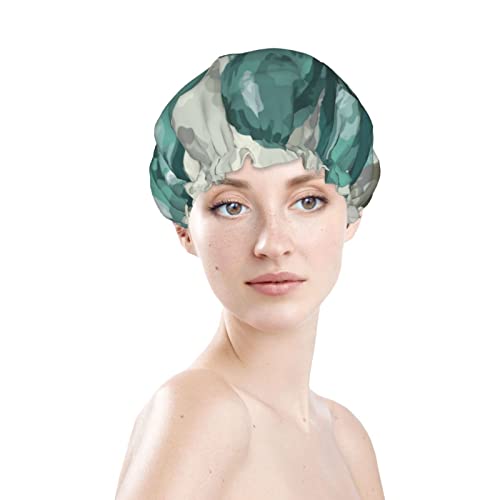 Womenените што можат да се користат затегнати полите, капаче за коса, сива гроздобер цвет ливчиња со двојни слоеви водоотпорна капа за бања за туширање