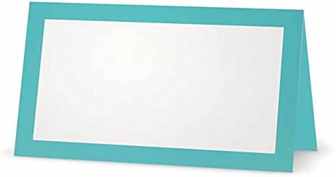 Misty Blue Place Cards - Стан или стил на шатор - 10 или 50 пакувања - Бело празно предниот дел од цврста боја, гранична табела Име вечера