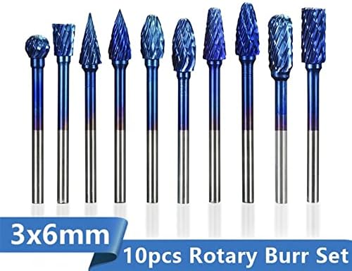 Htawi 1box 3mm Shank Tunfsten Carbide Rotary Burrs 6mm со дијаметар со двојно намалување на ротационата датотека рутер