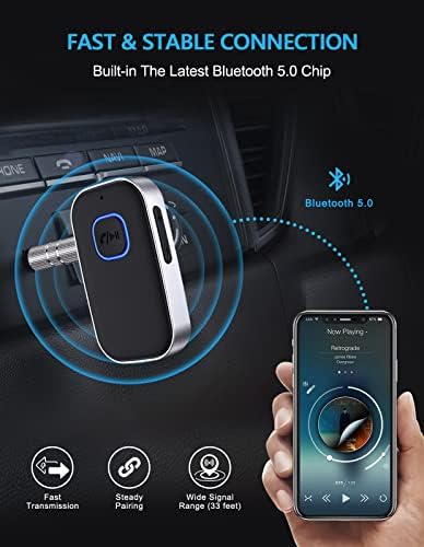 COMSOON Bluetooth 5.0 Приемник За Автомобил, Бучава Поништување Bluetooth AUX Адаптер-Сребрена+Сива