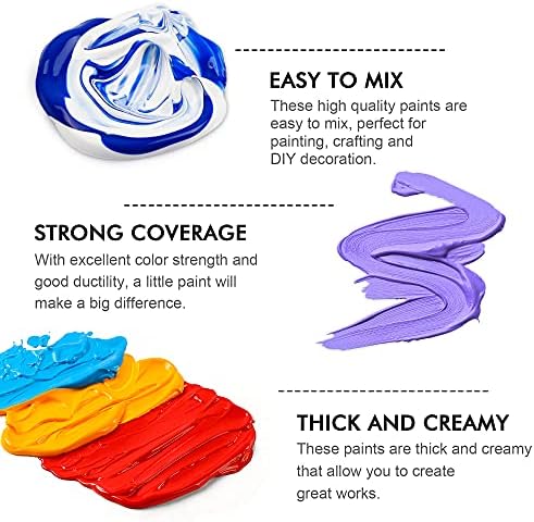 Шутл Арт Акрилна сликарство пакет, поставете за 50 бои Акрилна боја во шишиња + 18 пакувања Професионални четки за бои Поставени