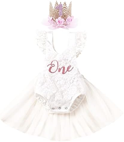 Awibmk бебе девојки 1 -ви роденденска облека чипка ромпер принцеза Туту фустан со глава торта пресече облека за фотосесија 2 парчиња сетови