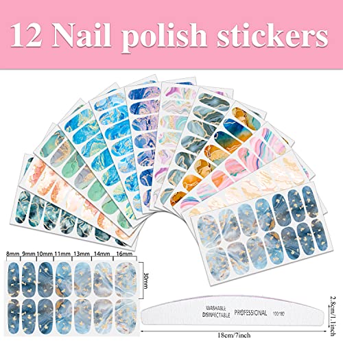 Wookoto 12 листови мермер дизајни за нокти Полски ленти градиент гел налепници за нокти целосни обвивки за нокти за жени се