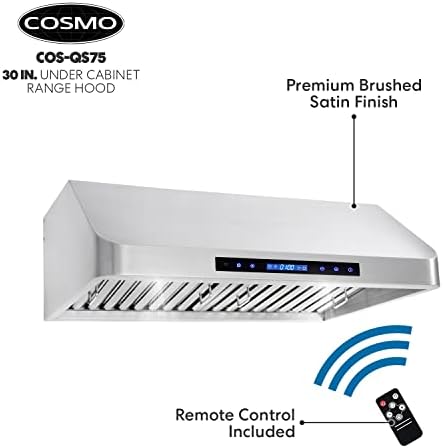 Cosmo cos-qs75 30 in. Под опсег на кабинетот со 500 cfm, постојани филтри, LED светла, конвертибилни од канали до безжичен челик