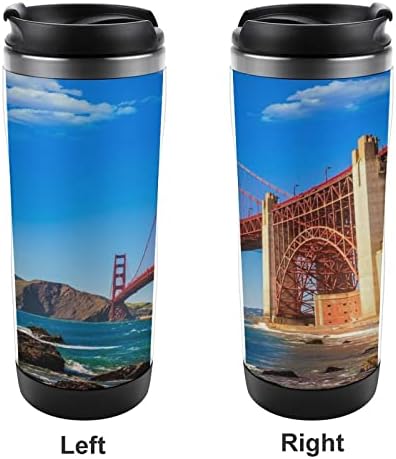 Сан Франциско Голден Гејт Мост Патување Шолја За Кафе Изолирана Чаша Од Нерѓосувачки Челик Со Двојни Ѕидови Со Капак Отпорен на Истурање
