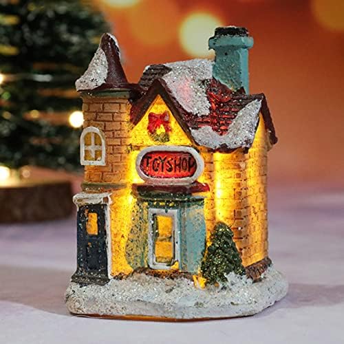 Куќи на селските куќи на Лианглид, село за божиќни играчки, запалена куќа, LED осветлени Божиќни колекционерски згради 3 инчни