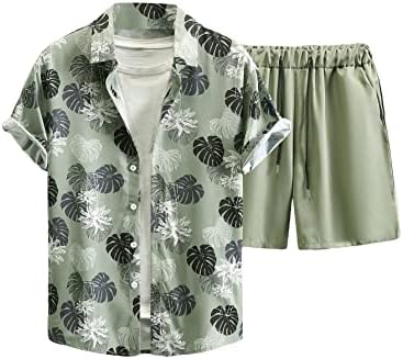 Горглитер машка облека од 2 парчиња цветно копче за кратки ракави надолу со кошула со поставување шорцеви за половината