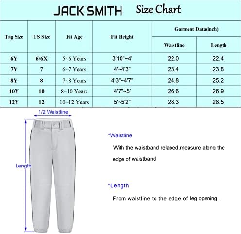 Панталони со мекобол за девојчиња Jackек Смит со џебови младински бејзбол панталони со брзи панталони со појас