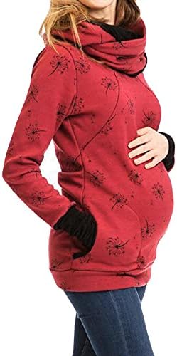 Женска печатена маичка за печатење, обичен породилно, доење со долги ракави, блуза, врвен женски графички долг ракав